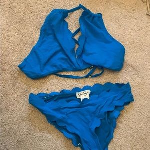 Jessica Simpson Blue scalloped bikini